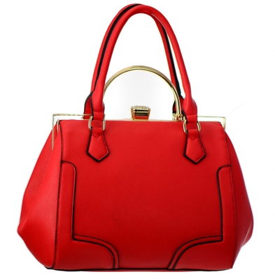 Rhinestone Metal Lock Faux Leather Shoulder Handbag L0272 38139 Red